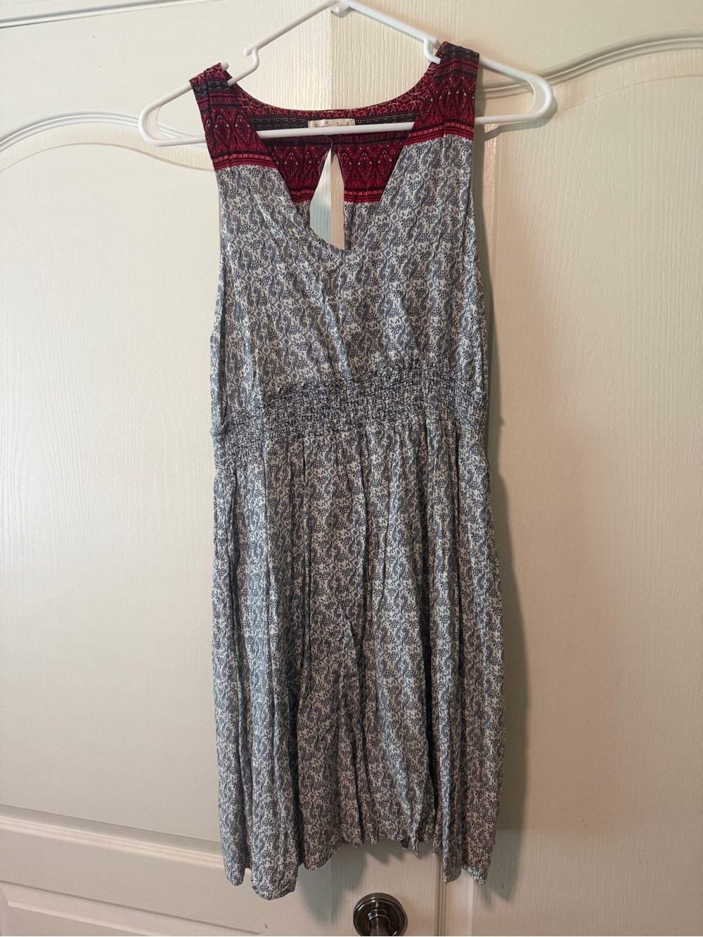 Hem & Thread Gray Printed Sleeveless Dress with Burgundy Yoke